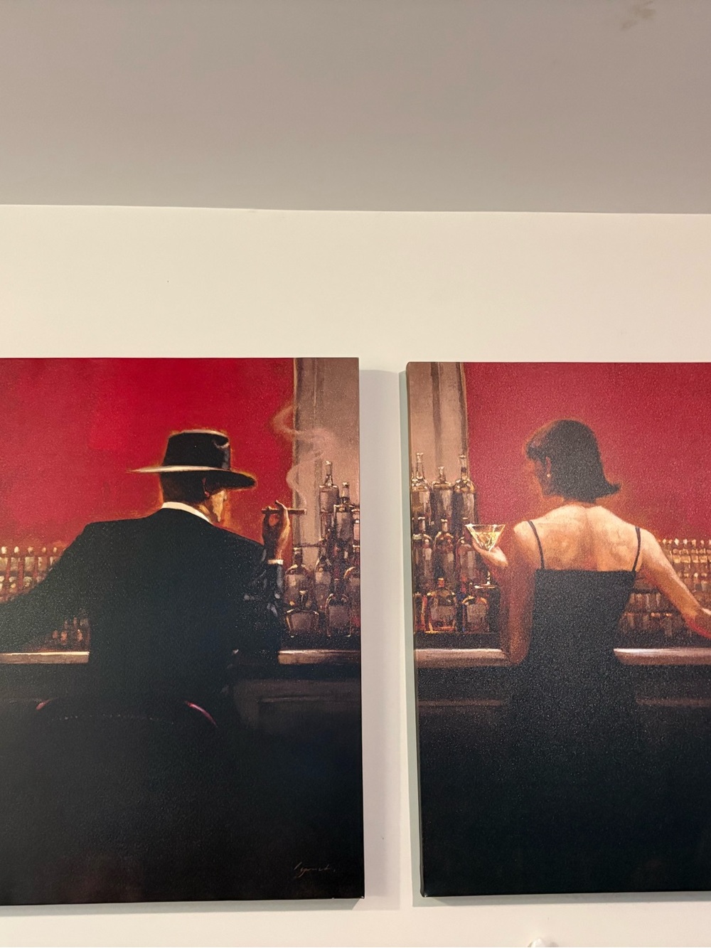 Vintage Bar Scene Canvas Wall Art - Red and Black